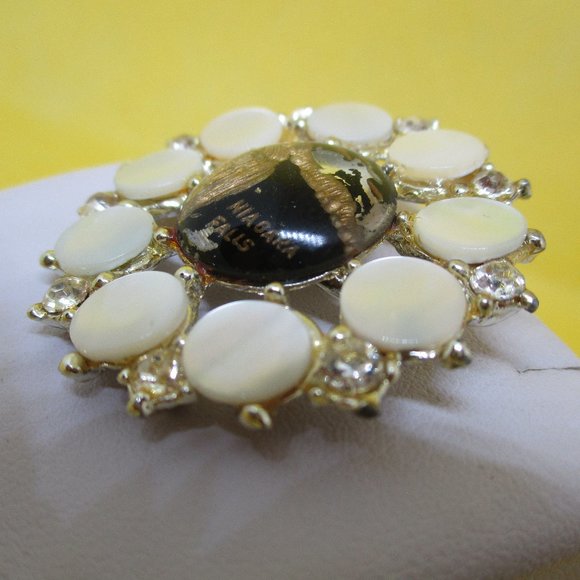Niagra Falls Reverse Glass Rhinestones Mother Of Pearl Brooch - Picture 7 of 8